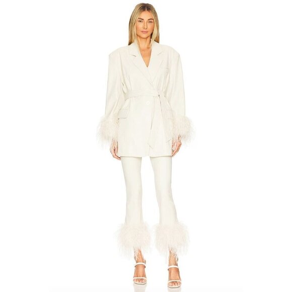 Lamarque Pagetta Faux Leather Cropped Flare Pants Bone Womens Size Large - Picture 1 of 11